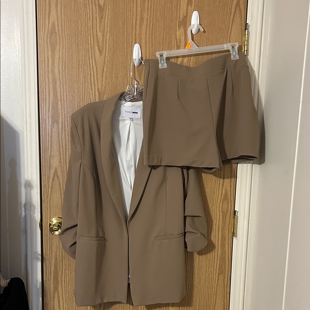 Fashion Nova Tan Blazer and Shorts Set